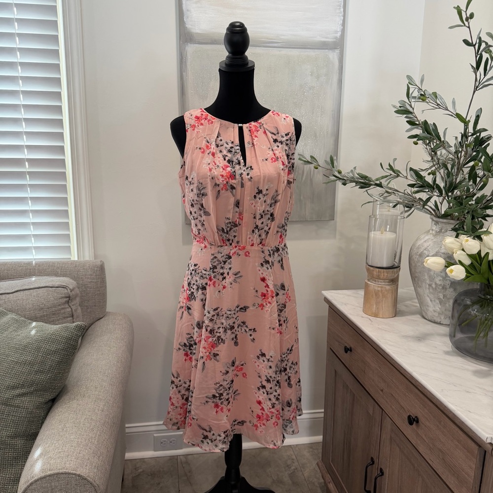 White House Black Market Pink Floral Midi Dress